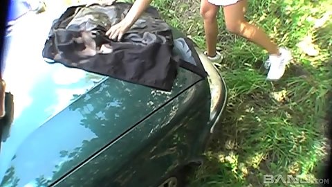 Delicious public fuck with naughty Czech girl behind a car