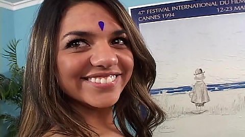 Smiling ethnic indian chick while pussy licked in close up Amba