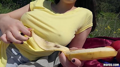 Latina going braless for picnic with Nekane