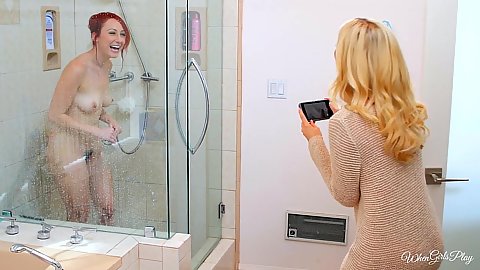 Tasty redhead showering with blonde catching her Crystal Clark and Charlotte Stokely