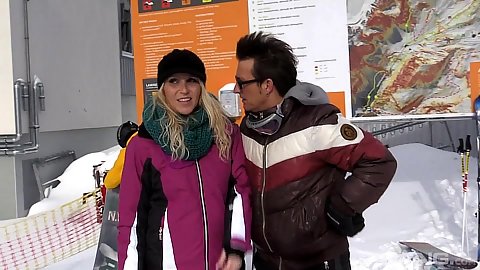Julia Pink goes skiing outdoors