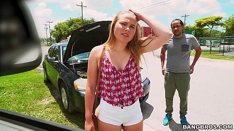 Tight shorts all clothed girl Alyssa Cole having car trouble