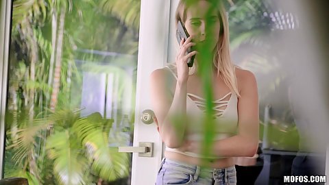 Fully clothed blonde Cadence Lux spied on while on phone
