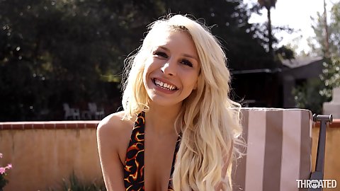 Smiling petite blonde latina Carmen Caliente getting a nice mouth fill with dick n pov