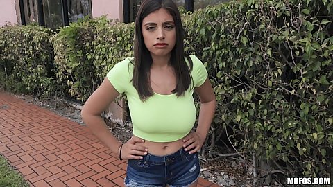 Sexy latina fully clothed public pick up and flashing boobies for cash Ella Knox
