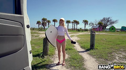 Surfer girl Anastasia Knight was walking home from the beach when we approched her in public