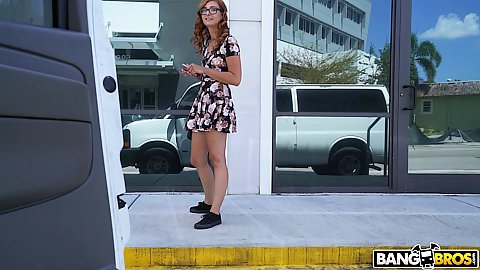 Kadence Marie waiting for a bus at the bus stop but it looks like its late so we offer  her a lift