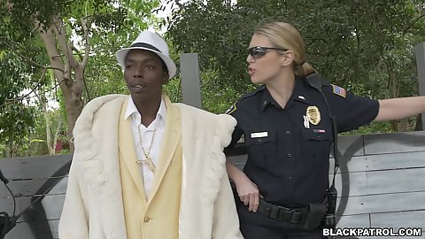 Interracial criminal arresting a pimp with Joslyn and Maggie Green female cops in uniforms find big black shaft