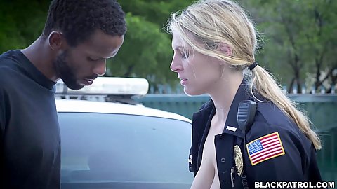 Big chested blond milf female cop in story based persuit catches a big black cock attacker and fucks them Joslyn and Maggie Green