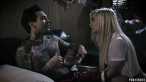 Alluring stepsister Kenzie Reeves in a trailer park taboo sucking thick shaft and scrotum