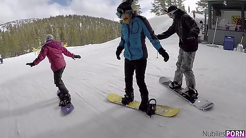 Snowboarding for the vacation with young tantalizing teens Sierra Nicole and Kristen Scott