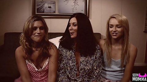 Stepsisters having a sleep over and stepmom walks into their room to have a parental talk Sasha Heart and Magdeline St. Michaels with Carmen Callaway