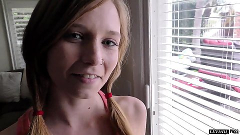 Smiling 18 year old cutie Ava Harper gets face touched and then naked fuck with neighbors daughter