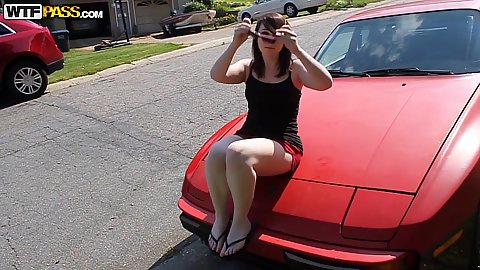 Going out for a walk with my teen amateur gf Cheyenne and she sits on the car then jerks my dick at hom