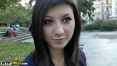 Outdoor public pick up with young 19 year old Mona convincing her to go to the park