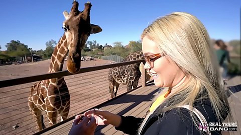 Going to the zoo with our friend blonde Katie Kush wearing glasses and checking things out completely non nude