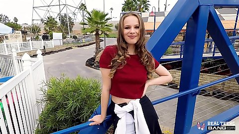 Sexy small chested leggings wearing no bra petite teen Jillian Janson doing her first vide in public place flashing titties in the car