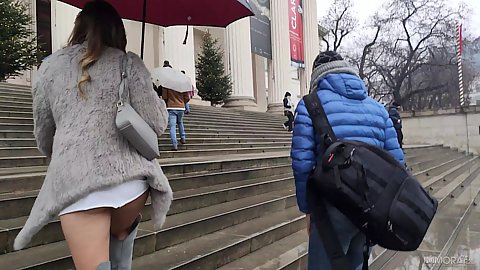 Walking ont he public street outdoors with very prime for fucking stepdaughter Honour May