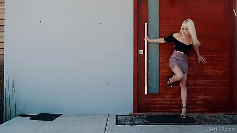Blondie in miniskirt and heels Lilly Bell awaiting her mate she wants that monster huge black cock in her mouth one more time