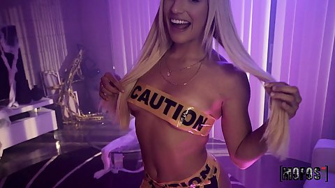 Abella Danger wrapped a lot of caution tape around her body and wants to get freaky with caution today in pov