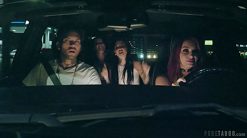 Driving around and night looking for some things to do with Joanna Angel and Katrina Jade and Lacy Lennon