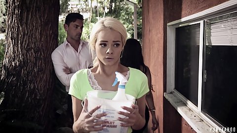 Delinquent little blonde teen being required to work in community service after failing something things Reena Sky and Elsa Jean