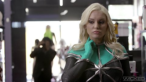 Blonde superhero in a very arousing cosplay costume sucking dick while driving and giving road head to a captain Kenzie Taylor