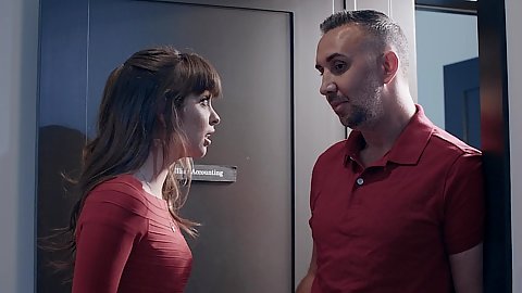 Office talking sucking guys cock off from on fire brunette Riley Reid