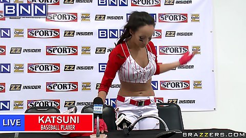 Big tits in sports with Katsuni giving an interview