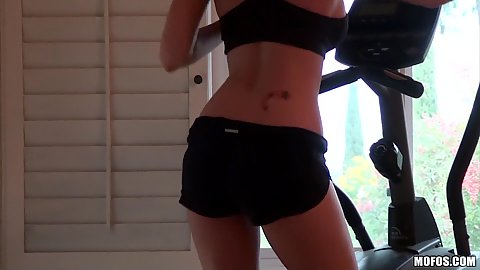 Hot babe working out alone