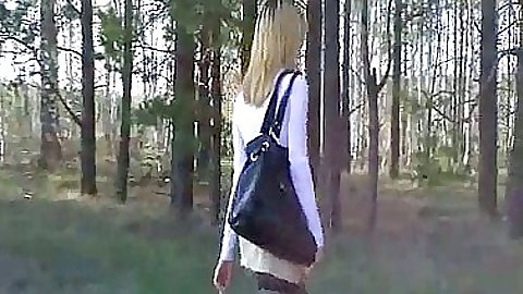 Teen gf taking off panties outdoors in forest