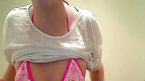 Teen girl playing with her teen tits on webcam