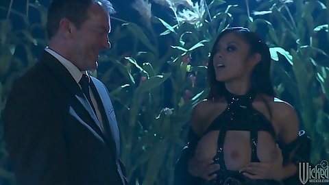 Asian babe Kaylani Lei in the jungle wearing fetish clothes sex
