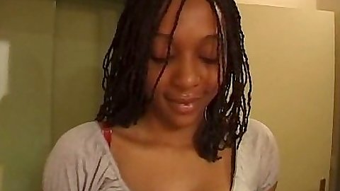 Teen ebony girl with natural tits getting hairy pussy fingred