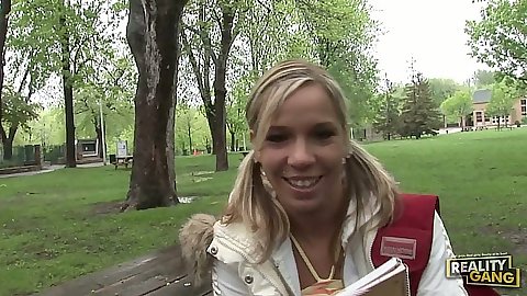 College teen Myriam picked up outdoor then gts naked for guy
