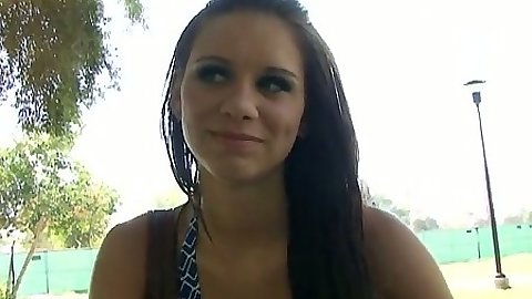 Brunette teen Lexi Lynn outdoors for interracial sex