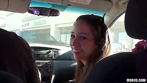 College girl blowjob in the car on the street