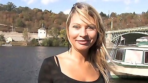 Young and fresh Kristy Lust outdoor in public on the euro boat tour