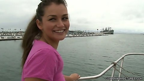 Outdoor teen Allie Haze sucking dick on a boat