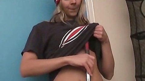 Small tits euro amateur with perky tits and a hockey stick