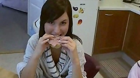 Eating her breakfast with push lesbian teens having a cigarette