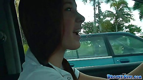 Brooke Skye solo teen driving around while feeling up her cunt