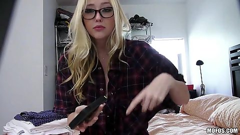 Charming blonde in glasses fully clothed and getting filmed Samantha Rone