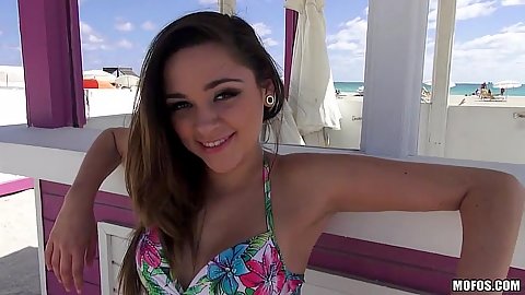 Nice looking Zoey Foxx in her bikini on the public beach