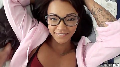 Latina in glasses Harley Dean sits on face in 69 position