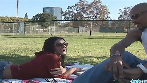 Outdoor in the public park with milf Charley Chase having picnic