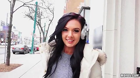 Marley Brinx walking on the street and then sucks cock near window