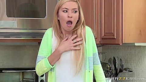 Blonde Kylie Nicole is a bit shocked then sucks dick in pov