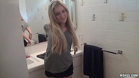 Blonde skinny gf Amy Brooke is teasing dick in pov