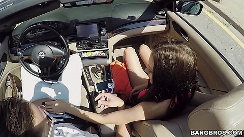 Public driving around in a convertible with Sasha Rose being naughty